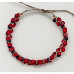 Vintage Y2K Red Black Seed Bead Bracelet Adjustable Macrame Boho Bracelet